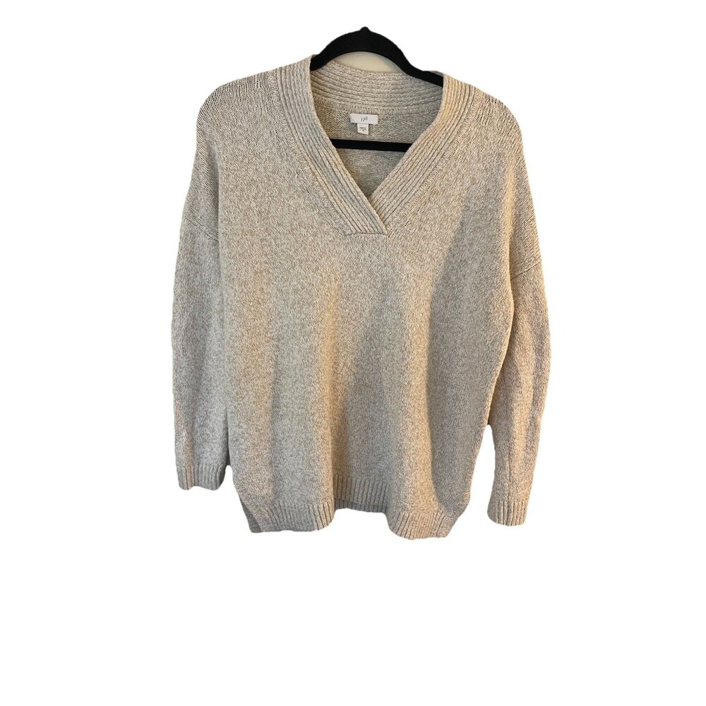 J. Jill Women's V-Neck Sweater Pullover, Knit Oatmeal Color Cozy For Fall! Med